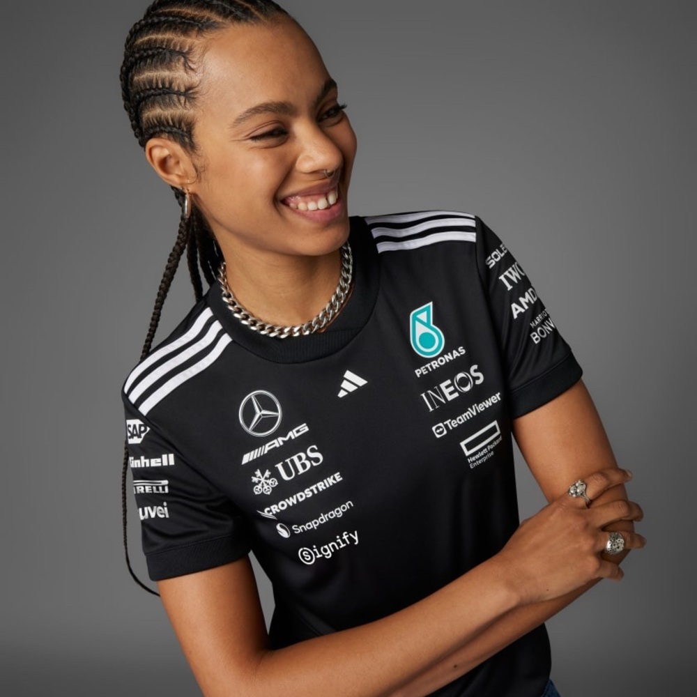 adidas Black Mercedes-AMG Petronas Team Shirt with Teal Logo Women’s